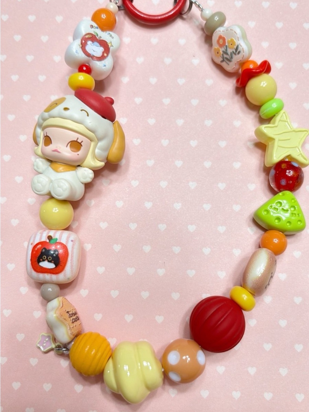 Kawaii Character Beaded Necklace - Yellow, Red & Green